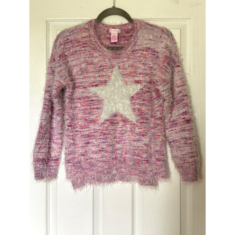 Design History Pink Purple Space Dye Eyelash Knit Star Sweater XL